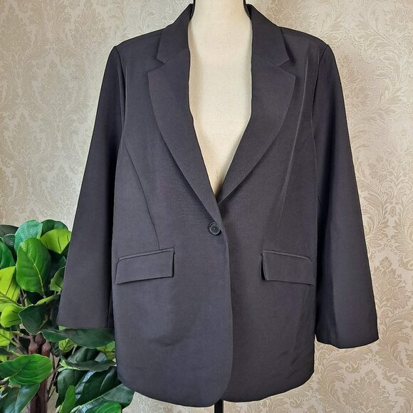 DG2 Diane Gilman Size 1X Black Blazer Front Flap Pockets NWT - Picture 1 of 14